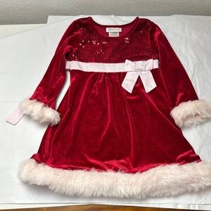 Red Velvet Holiday Dress with White Fur Trim